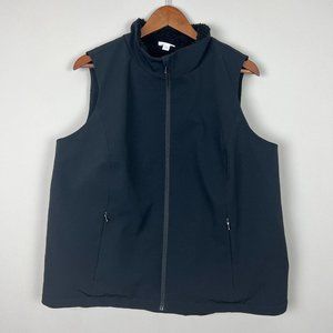 J Jill Fit Vest Women XL Black Faux Fur Sherpa Lined Full Zip Sleeveless Pockets